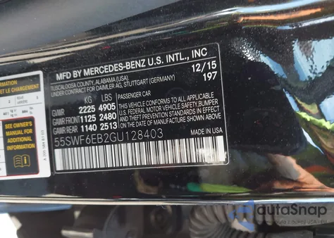 2016 Mercedes-Benz C 450 Amg 4Matic z USA, uszkodzony, nr VIN 55SWF6EB2GU128403